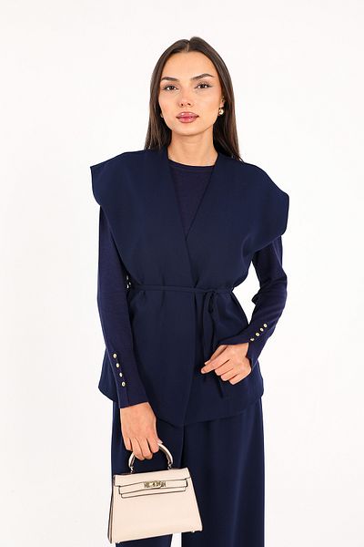 Melike Tatar Dark Blue Crepe Vest 32-2244