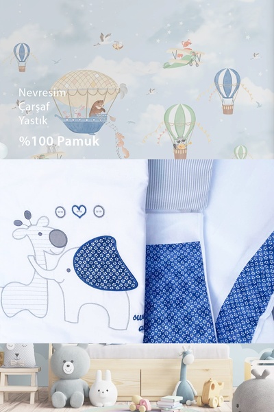 İpekçe Home Pure Baby 100% Cotton Boxed 3 Piece Embroidered Baby Duvet Cover Set