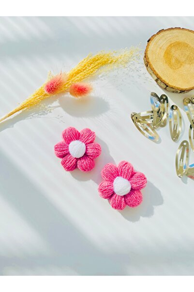 seyranat Σετ 2 Πλεκτά Κλιπ Μαλλιών σε Χρώμα Τριαντάφυλλο Ξηρό - Μοτίβο λουλου...