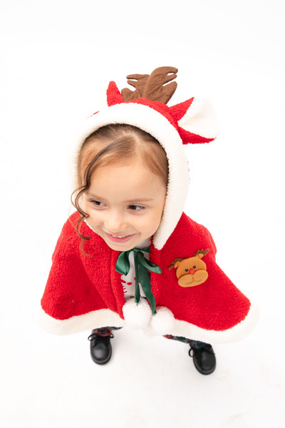 Eray Kids Yılbaşı Konseptli Geyik Şapkalı Unisex Çocuk Kırmızı Pelerin Pantolon Takım