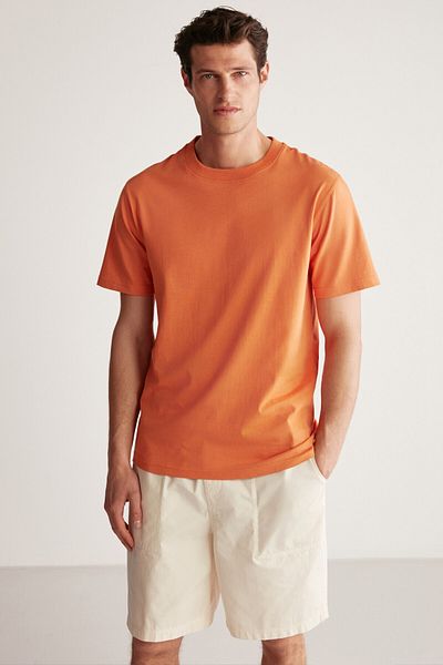 GRIMELANGE Rudy Herren-T-Shirt aus 100 % Bio-Baumwolle, atmungsaktiv, nicht sichtbar, mit Rundhalsausschnitt, Basic Orange