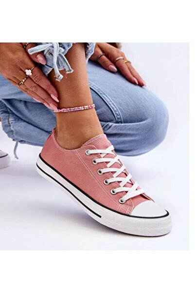 homiro Bağcıklı Unisex Kısa Keten Ayakkabı Pudra - Beyaz