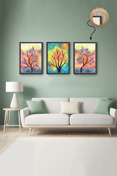 wudie Pictură decorativă din 3 piese, cu cadru din lemn, pictură abstractă, p...