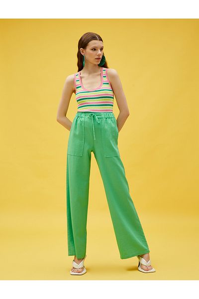 Koton Hose aus Leinenmischung mit Taschen und Bindegürtel und weitem Bein