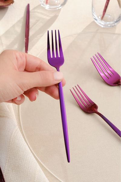 Apricot Faro 24 Pieces - Purple Fork Spoon Knife Set for 6 People