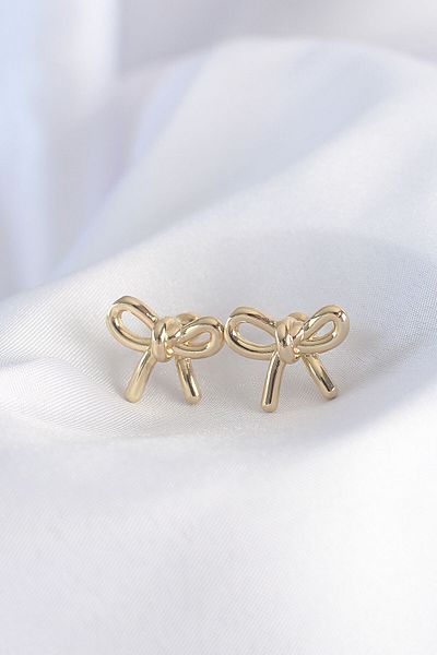 Skygo Brass Gold Color Minimal Bow Earrings - Tj-Bkp8928