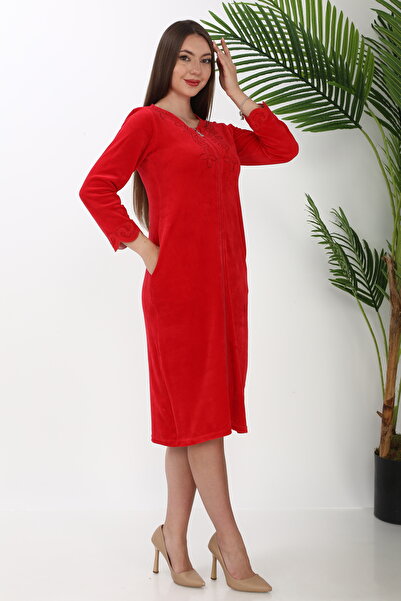 STELLETO Taş Nakış Detaylı Kadife Kışlık Elbise