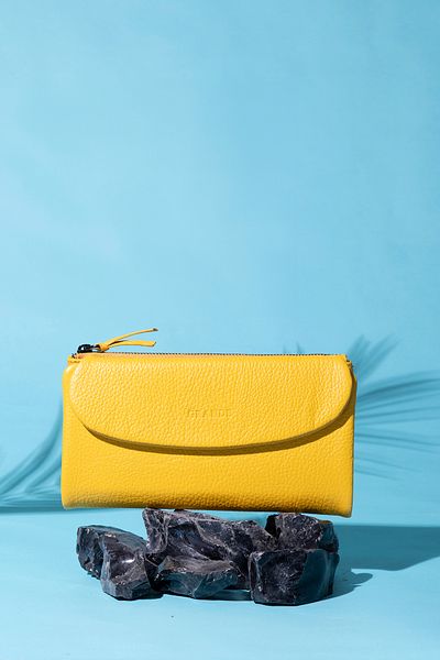Grande 2602 Model Yellow Genuine Leather Women's Wallet - Large Flother
