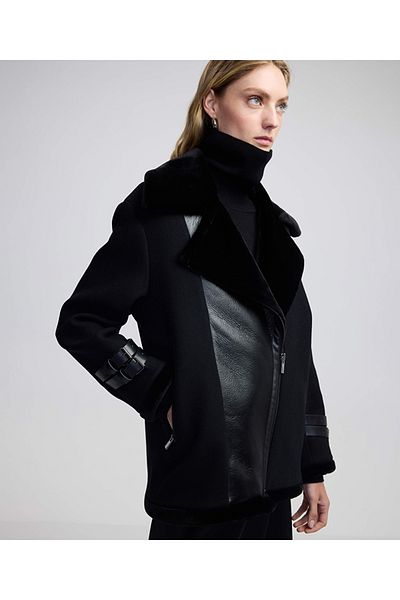 İpekyol Faux Leather Mix Coat