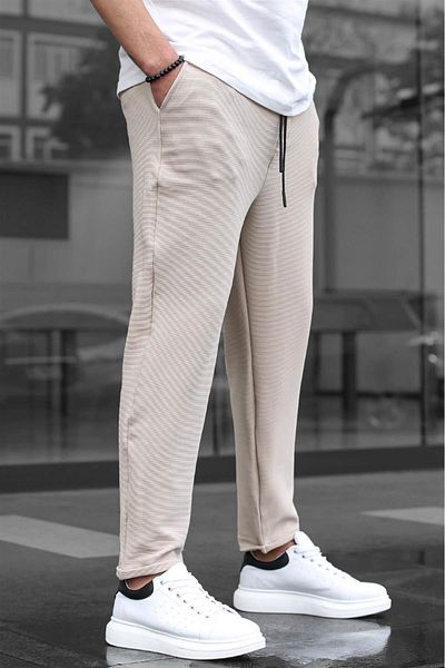 Madmext Ανδρικό παντελόνι μπεζ Basic Waffle Fabric 6509