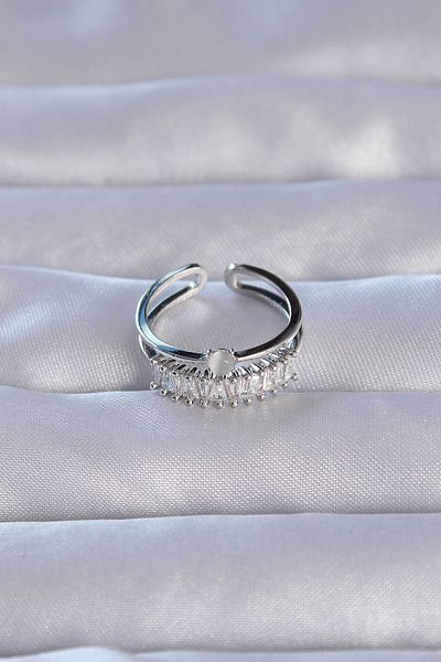 Skygo Brass Silver Color Zircon Stone Baguette Waterway Model Adjustable Ring - Tj-Byk3228