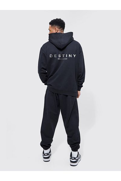 ACTIVE MODA Men's Destiny Printed Hooded Zippered Sweatshirt Tracksuit Bottom-Top Set