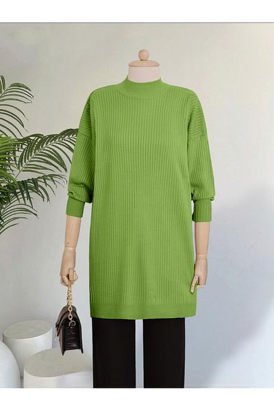 Modamorfo Half-Neck Slit Knitwear Tunic -F.Green
