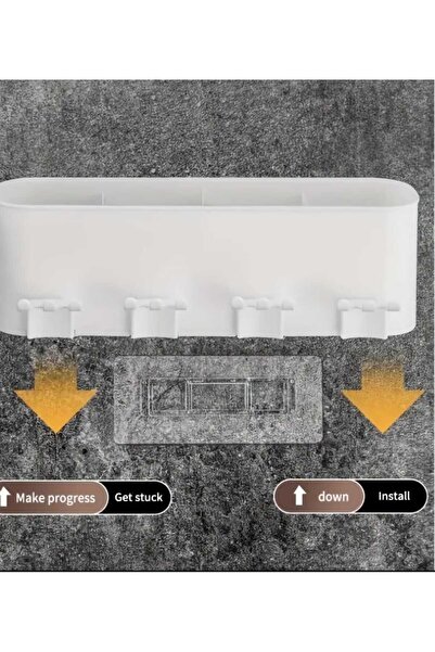 ÇEÇEN HOME Wall Mount Space Saving Toothbrush Holder with Built-In Cup - No Punching Required,