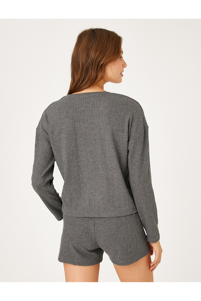 Koton Uzun Kollu Pijama Üstü Bisiklet Yaka Dokulu