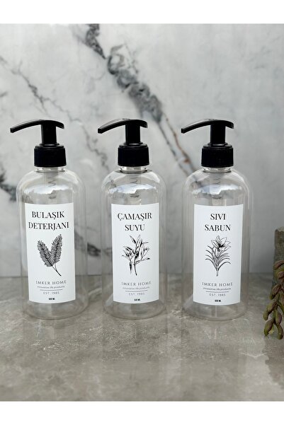 IMKER HOME Şeffaf Plastik Bulaşık Deterjanı Çamaşır Suyu Sıvı Sabun Şişesi Dü...