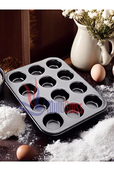 Multiamo Set of 2 Fireproof Nonstick Muffin Cupcake Tray - 12 Compartment Cake Mold