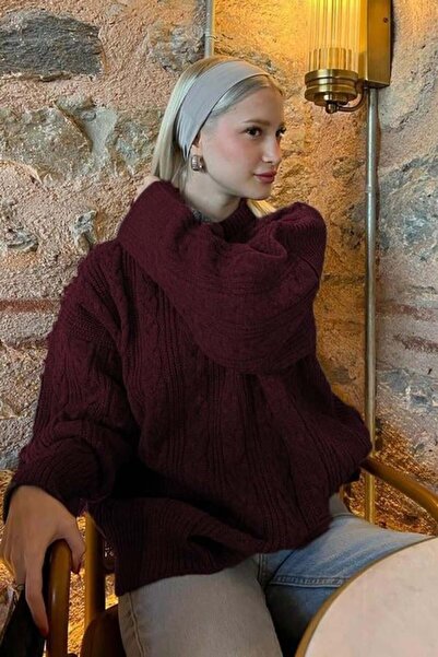 Madmext Burgundy Crew Neck Knitted Knitwear Sweater Mg2009