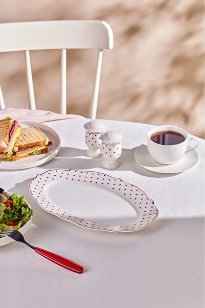 Karaca New Romantic İnce Çizgili Kayık Tabak 36 cm Kırmızı