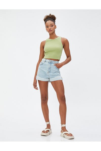 Koton Basic Crop Athlete Neckholder-Kragen gerippt