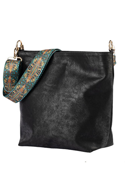 Catwins Μαύρη τσάντα ώμου με μοτίβο και μακρύ λουράκι