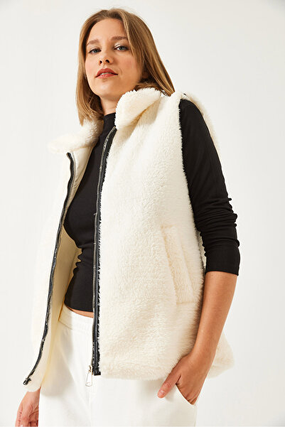 Bianco Lucci Plüsch-Damenweste mit Reißverschluss – 6793 60261090