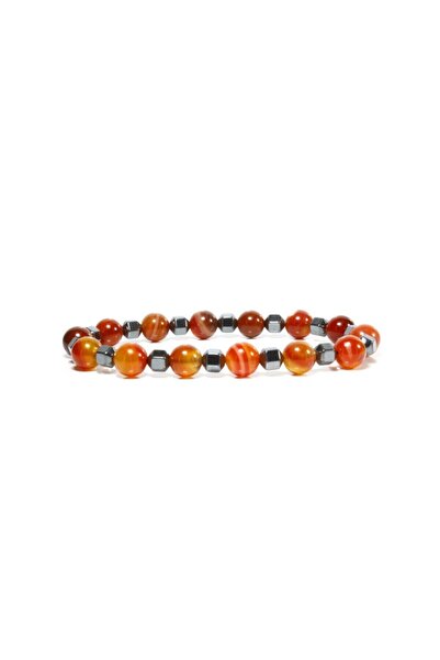 LADIN DOGALTAŞ Agate Hematite Design Natural Stone Bracelet