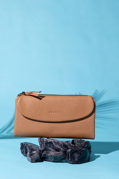 Grande 2602 Model Large Size Genuine Leather Women's Wallet - Camel Flother