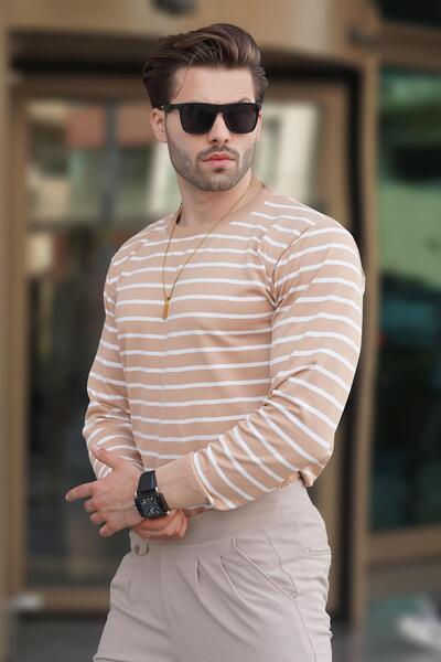 Madmext Πουλόβερ με ριγέ Camel Crew Neck 7241