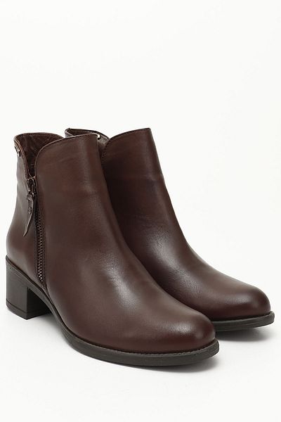 GÖNDERİ(R) Women/Girls Brown Antique Double Zippered Thick Heeled Genuine Leather Boots