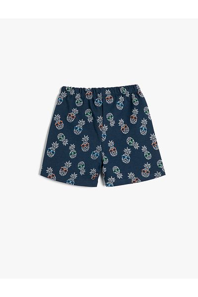 Koton Cotton Pineapple Printed Waist Tied Shorts