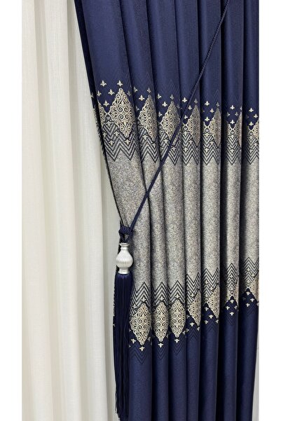 Fon Dünyası Синьо-срібна одностулкова панель для штор