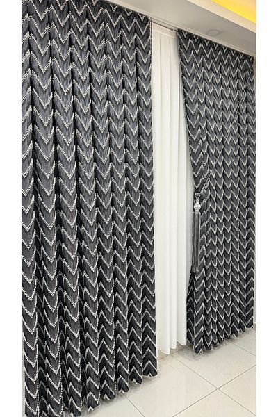 Fon Dünyası Anthracite Gray Pile Board Background Curtain - Dubai Single Wing