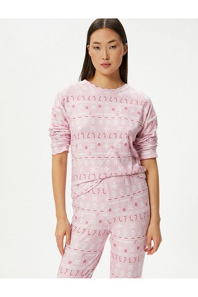 Koton New Year's Themed Pajama Set Long Sleeve Crew Neck