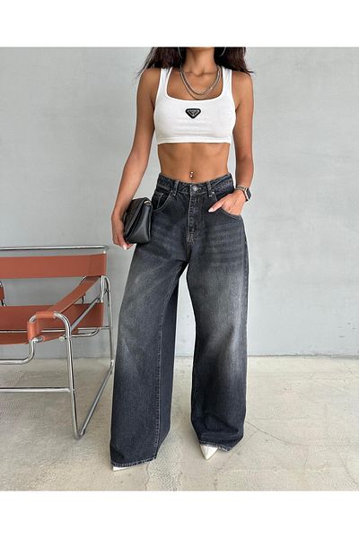 Zeo Basic Zeo Basic Smoked Palazzo Fit Jeans