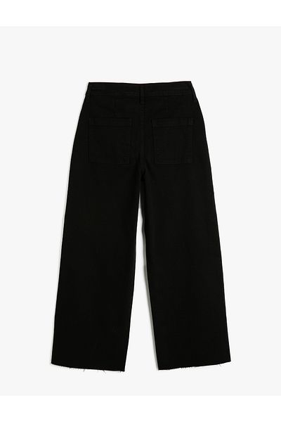 Koton Culotte Trousers Wide Crop Leg High Waist Buttoned