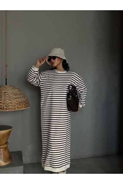 minaaise Γυναικείο μπορντό ριγέ φόρεμα 3 κλωστών χωρίς ανύψωση μακρύ υπερμεγέθη φόρεμα 28288