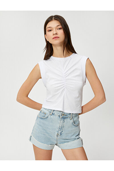 Koton Crop Tank Top Draped Crew Neck Cotton
