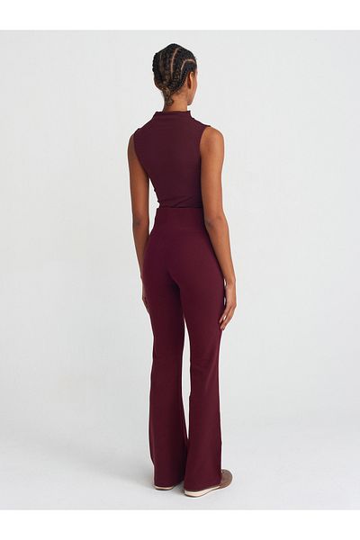 Dilvin 71054 Ribbed Spanish Leg Trousers-Burgundy