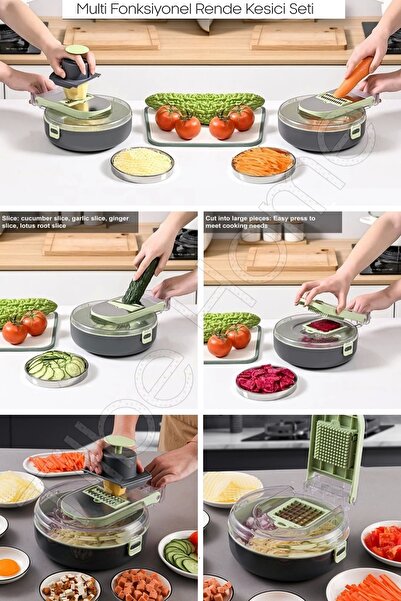 Tilbe Home Vegetable Cutter Rende Sebze Soğan Küp Doğrayıcı Dilimleyici Hazneli Kesici Dicer Rende Seti