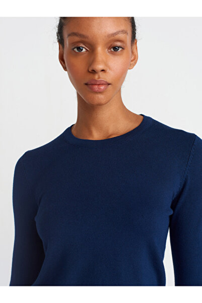 Dilvin 1267 Πουλόβερ με μανίκι με λαιμόκοψη στο κέντρο με σταγόνες-Μπλε ναυτικό