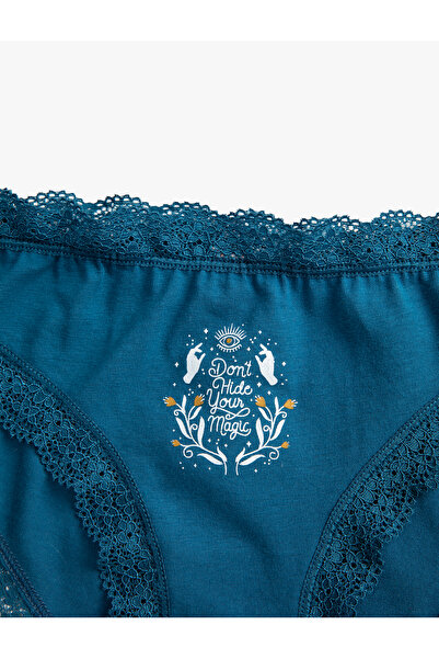 Koton Brief Panties Lace Slogan Printed