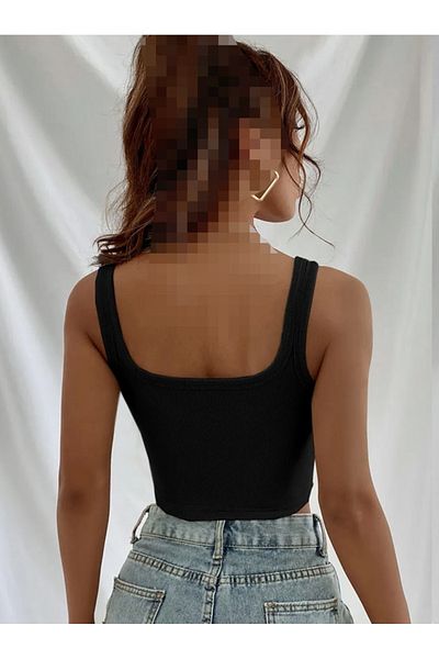 AŞAR MODA TEKSTİL Μαύρη Crop Γυναικεία Μπλούζα - Μοντέλο Strap