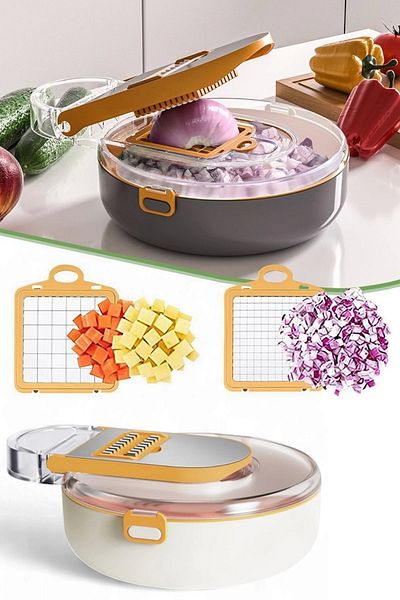 Tilbe Home Pro Magnifying Glass Vegetable and Onion Cube Cutter - Grater Set with Slicer Bowl