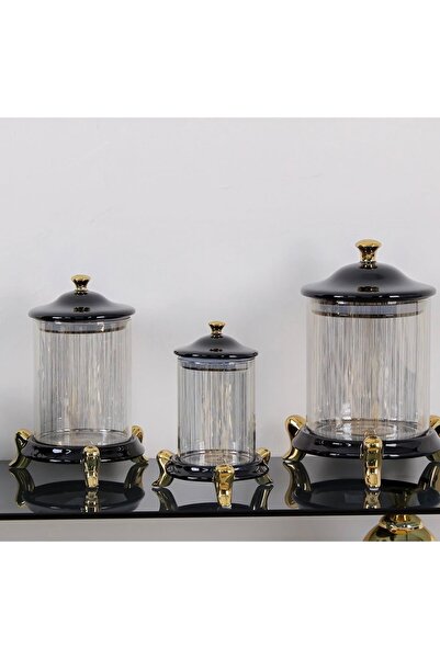 AROW Ayaklı 3’lü Siyah Kavanoz & Baharat Takımı