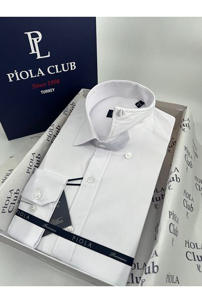 Piola Club Ανδρικό πουκάμισο Satin Lycra Slim Fit γιακά με κουμπί (Λευκό)
