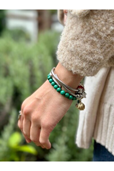 sezaiiletişim 8 Mm Malakit Taşı Erkek Kadın Doğal Taş Bileklik Aaa Kalite