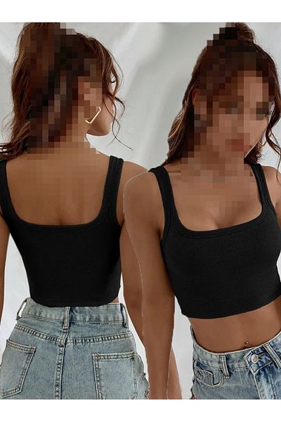 AŞAR MODA TEKSTİL Μαύρη Crop Γυναικεία Μπλούζα - Μοντέλο Strap