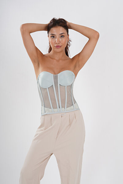 Metay Design مشد أخضر نعناعي - موديل 3 بوستير بياقة مقسمة