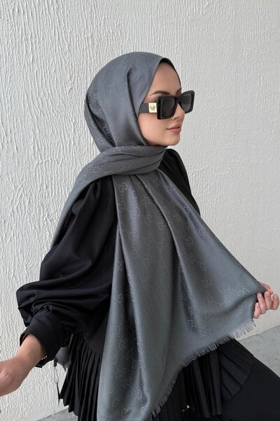 Webinay Home Anthracite Cashmere Imported Silk Shawl - Μοτίβο διπλής όψης G